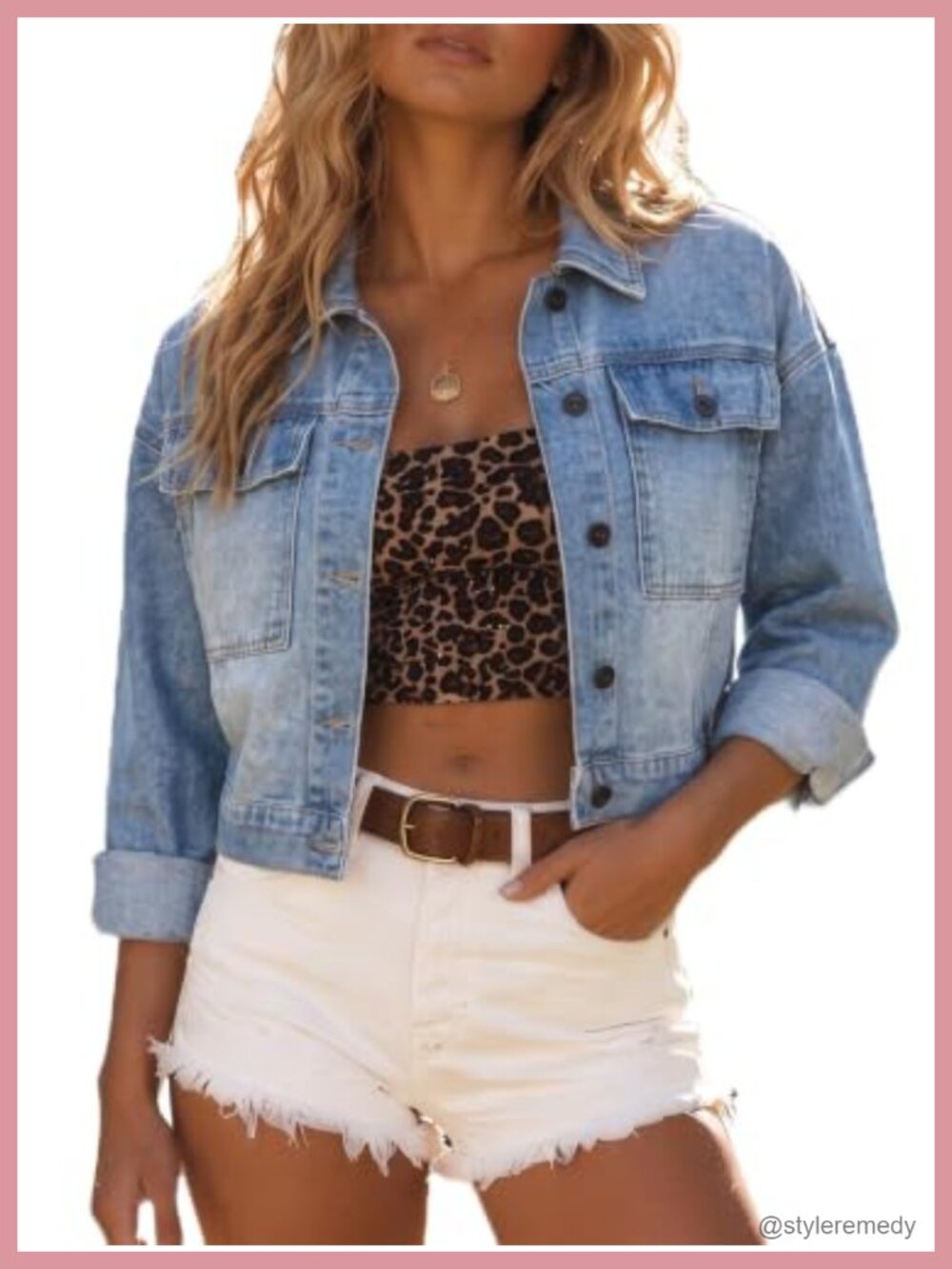 Oversized Cropped Denim Jacket Stretch Jean Shacket Patch Pockets